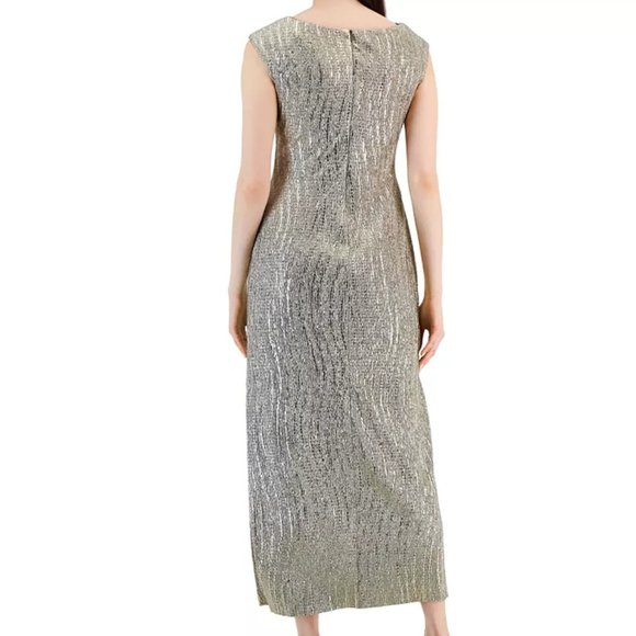 NWT Connected Apparel Womens Mushroom Gold Cowlneck Metallic Dress SIZE 12 - Picture 2 of 8